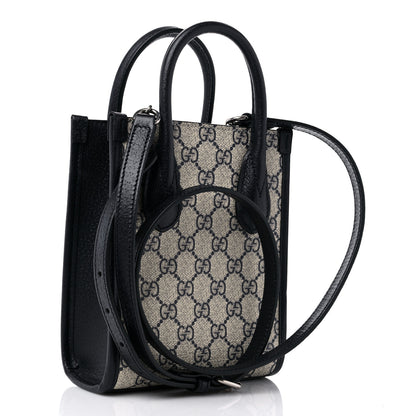 Gucci GG Supreme Monogram Textured Dollar Calfskin Mini Retro Interlocking G Tote Bag Beige Blue 3 of 9