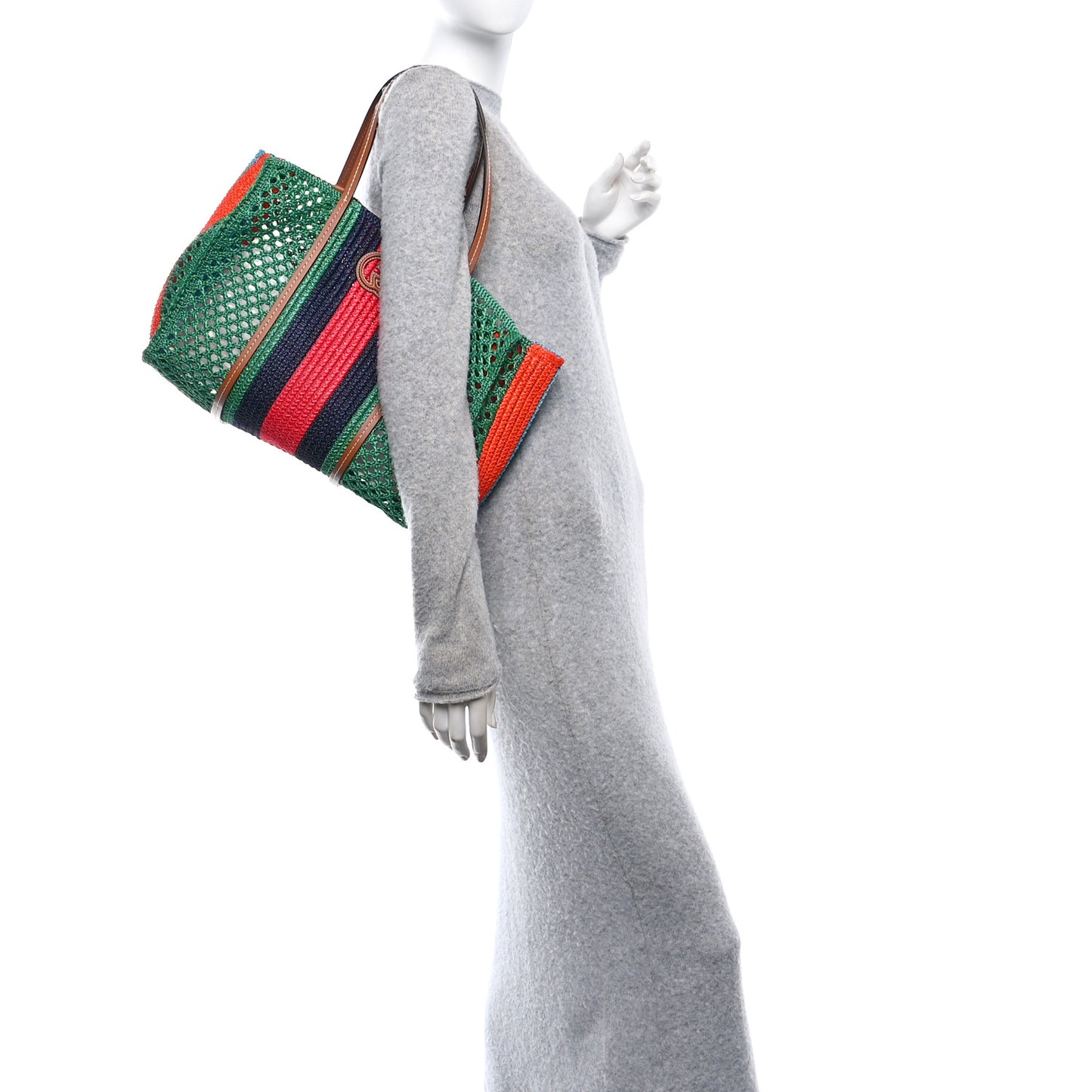 Raffia Web Woven Medium Interlocking G Tote Green