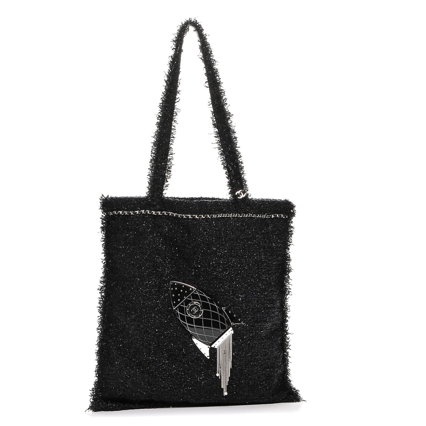Tweed Resin Strass Shopping In Fabrics Tote Black