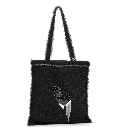 Chanel Tweed Resin Strass Shopping In Fabrics Tote Black 1 of 7