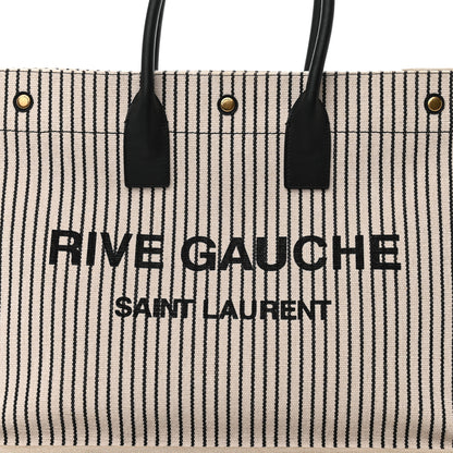 Saint Laurent Embroidered Cotton Linen Rive Gauche Noe Tote Natural Black 6 of 9