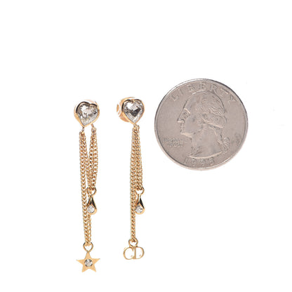 Christian Dior Crystal Heart Dangle Chain Earrings Gold 2 of 5