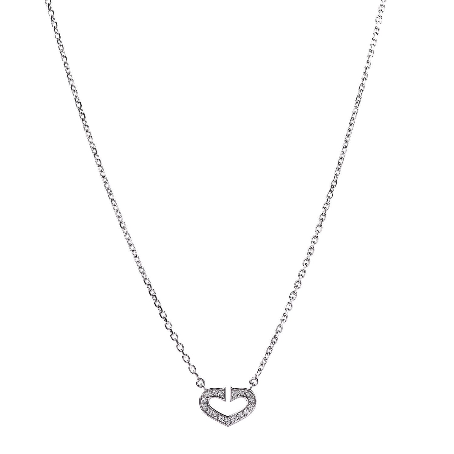 18K White Gold Diamond Small Hearts and Symbols Pendant Necklace