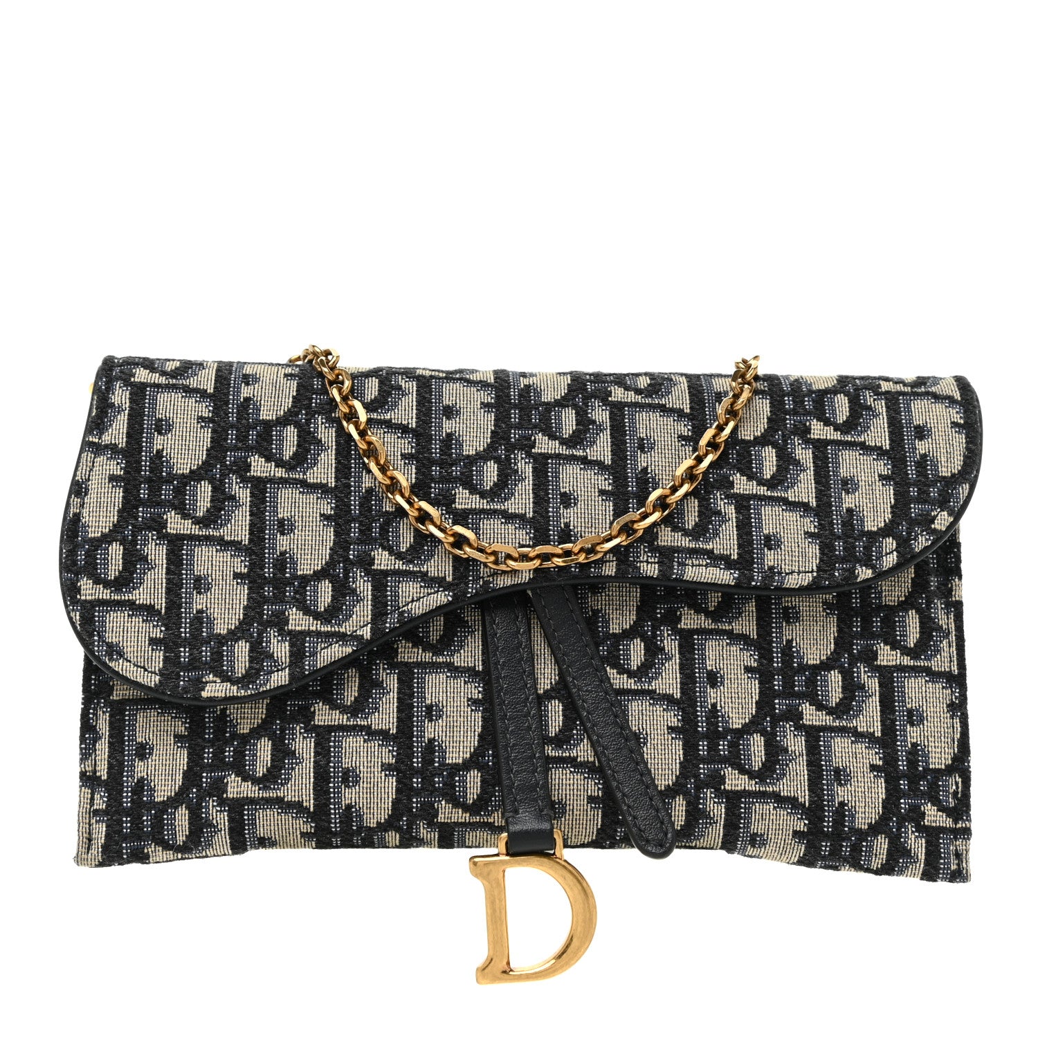 Christian Dior Oblique Saddle Chain Long Wallet Blue 1 of 12