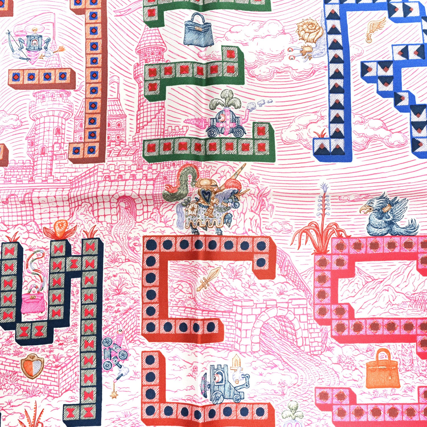 Hermes Silk Twill Super Silk Quest Detail Scarf 45 Rose Bleu Vert 2 of 4