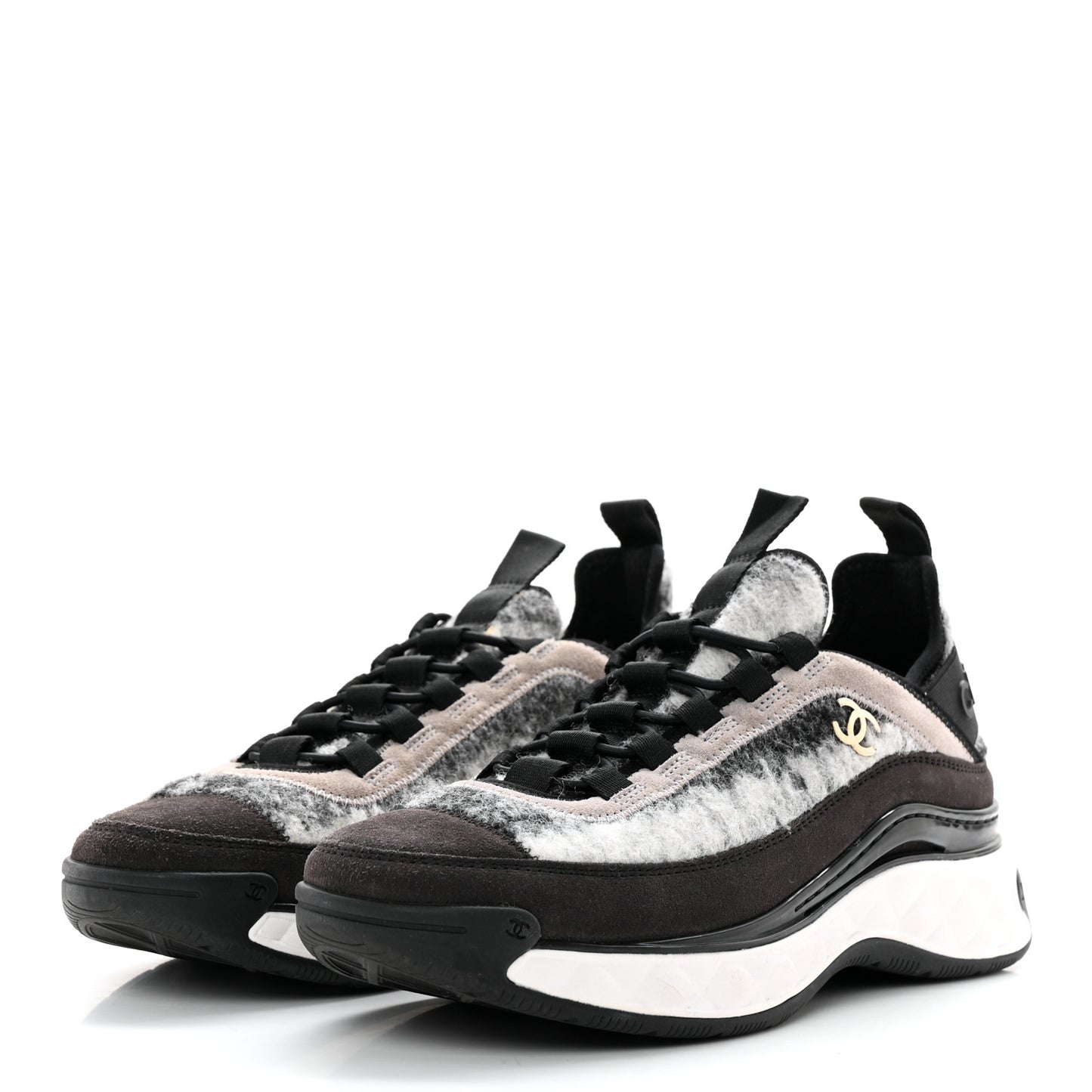 Fabric Suede Calfskin CC Sneakers 37 Grey