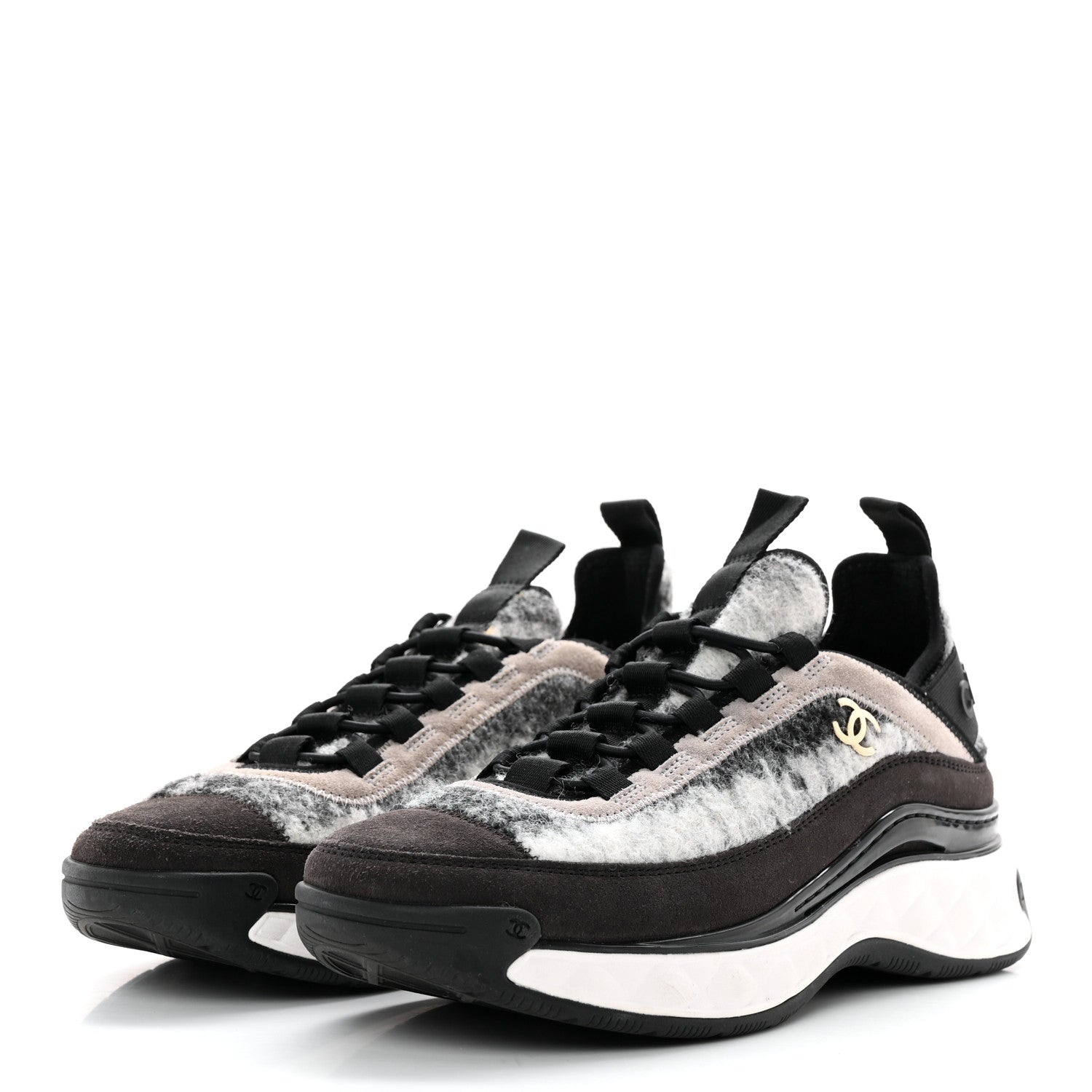 Chanel Fabric Suede Calfskin CC Sneakers 37 Grey 3 of 12