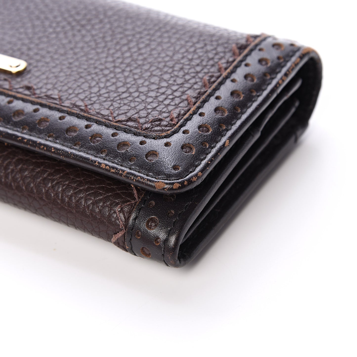 Grainy Calfskin Continental Wallet Dark Brown