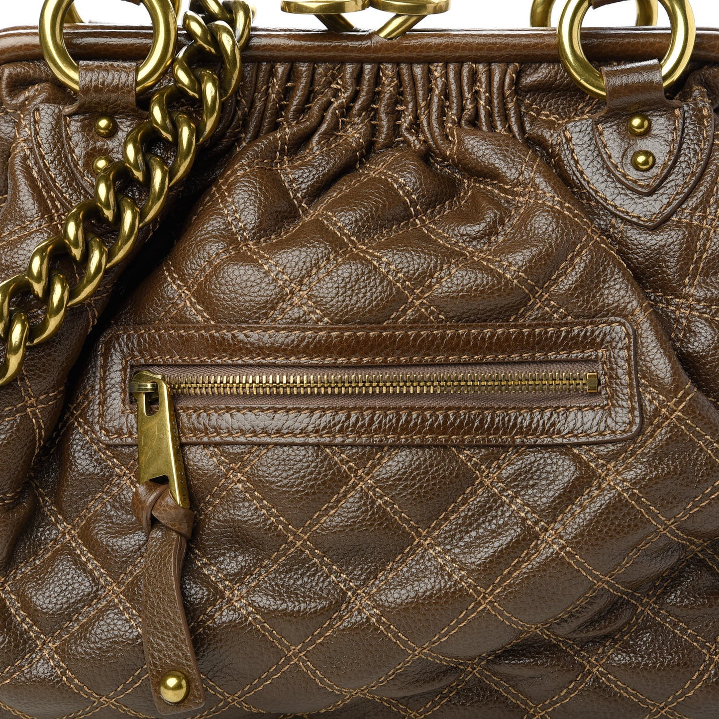 Calfskin Quilted Stam Brown
