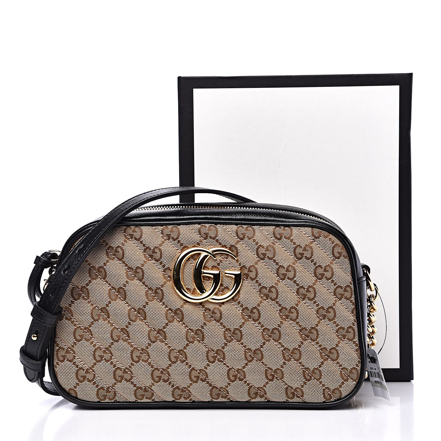 Monogram Matelasse Diagonal Small GG Marmont Chain Shoulder Bag Beige Black