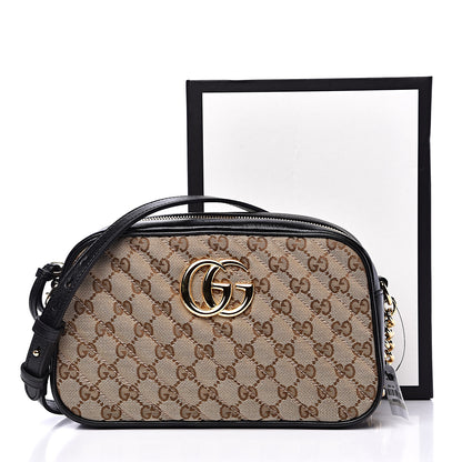 Gucci Monogram Matelasse Diagonal Small GG Marmont Chain Shoulder Bag Beige Black 10 of 10
