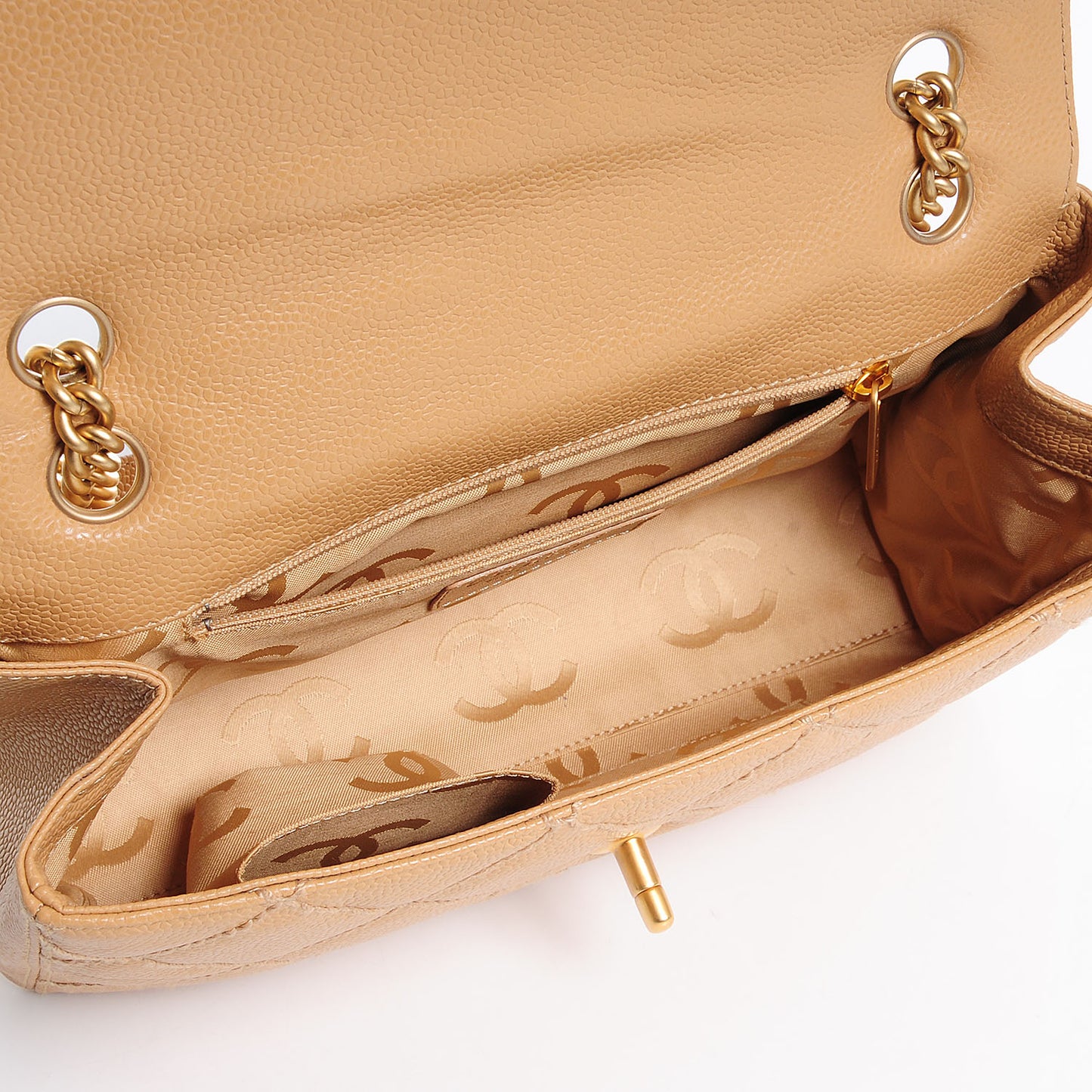 Caviar Quilted Wild Stitch Medium Single Flap Beige
