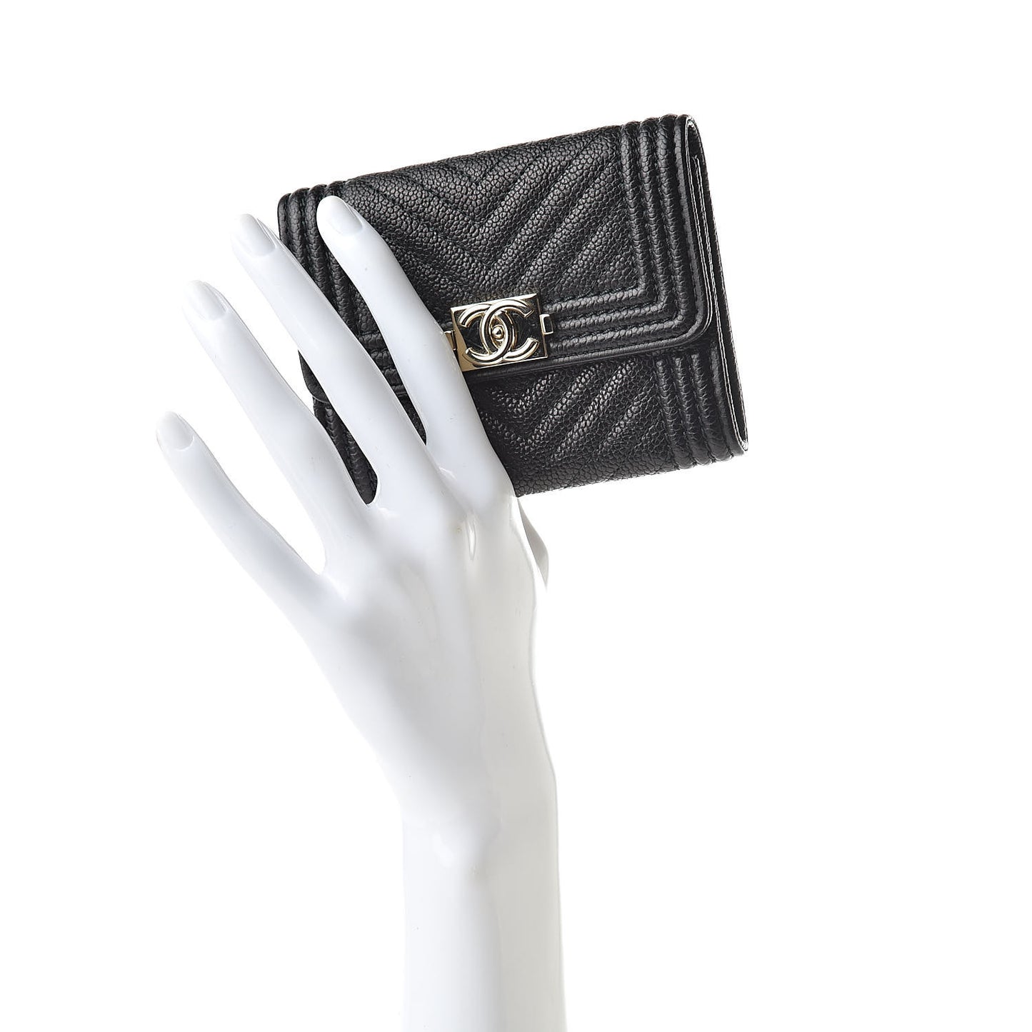 Caviar Chevron Quilted Boy Flap Card Holder Black