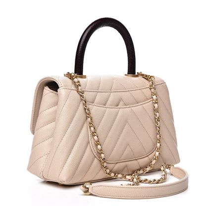 Chanel Caviar Lizard Embossed Chevron Quilted Mini Coco Handle Flap Beige 2 of 10