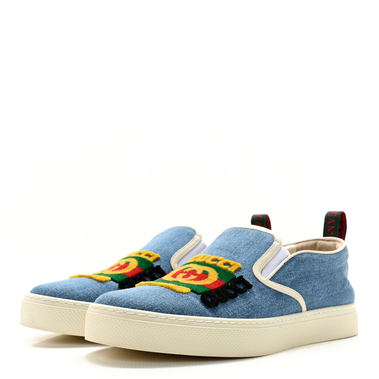 Gucci Kura Denim Logo Embroidered Mens Slip On Sneakers 7.5 Blue 3 of 12