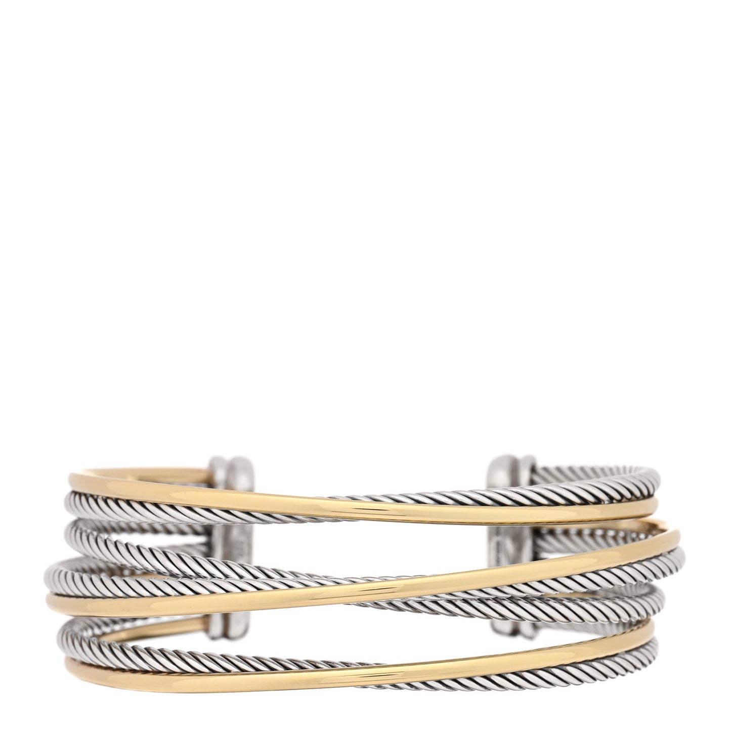 Sterling Silver 18K Yellow Gold 21mm Four Row Crossover Cuff Bracelet