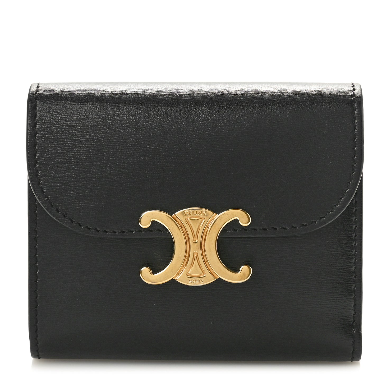 Shiny Calfskin Small Triomphe Wallet Black