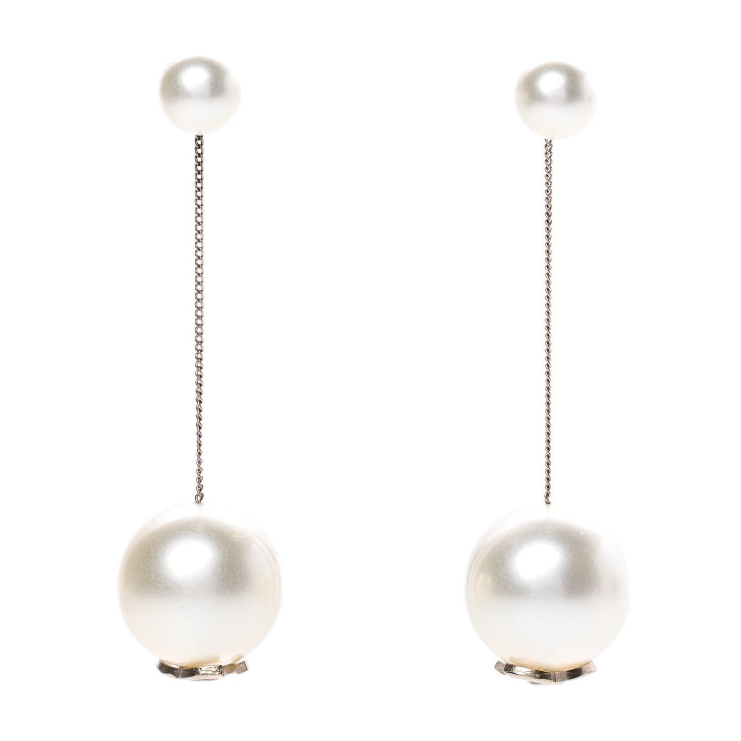Pearl CC Chain Drop Earrings Gold