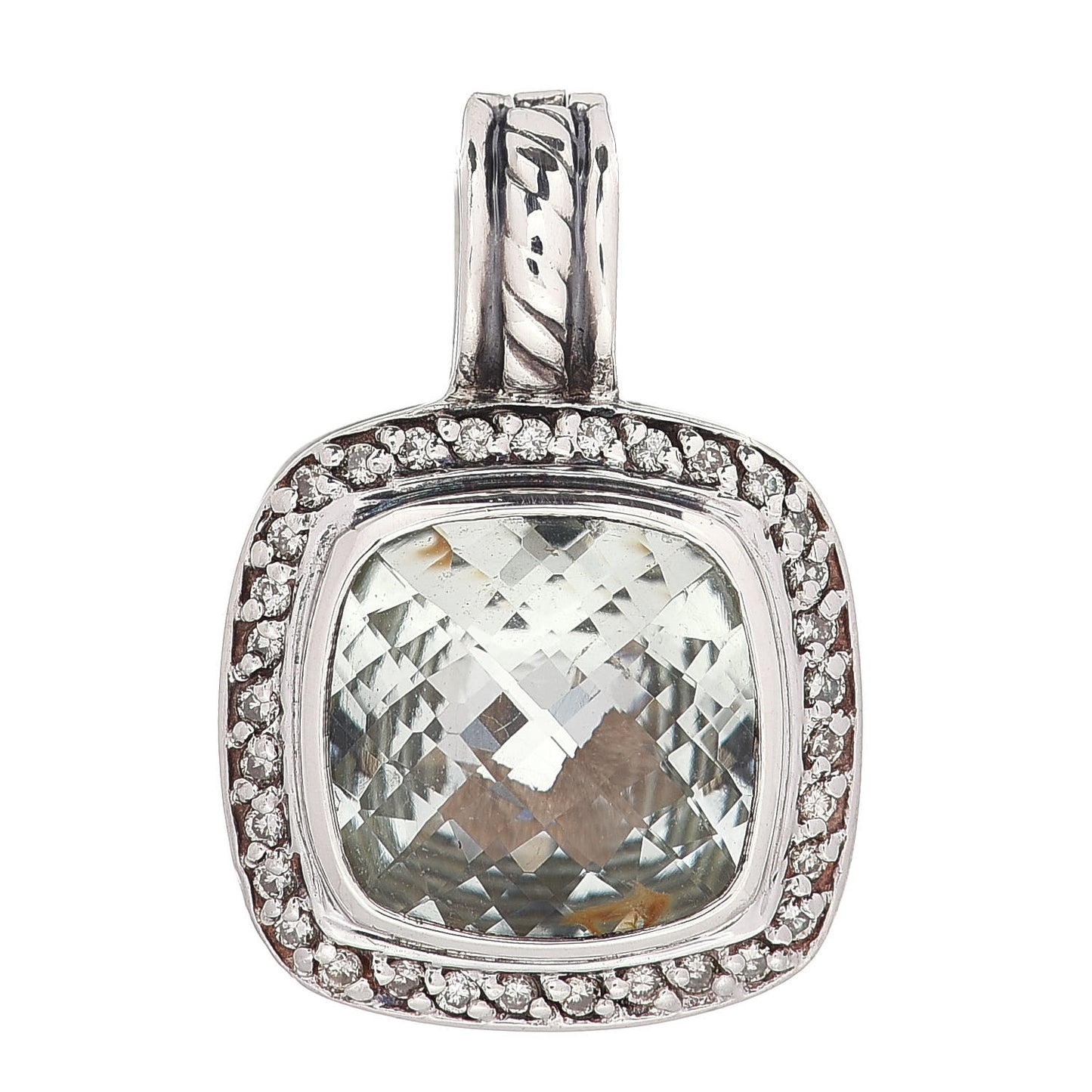 Sterling Silver Diamond Prasiolite 11mm Albion Enhancer Pendant