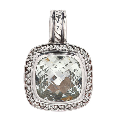 David Yurman Sterling Silver Diamond Prasiolite 11mm Albion Enhancer Pendant 1 of 3