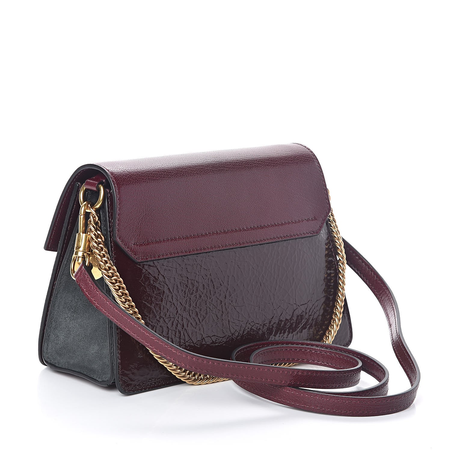 Givenchy Crinkled Patent Deerskin Suede Small GV3 Shoulder Bag Aubergine Graphite 3 of 8