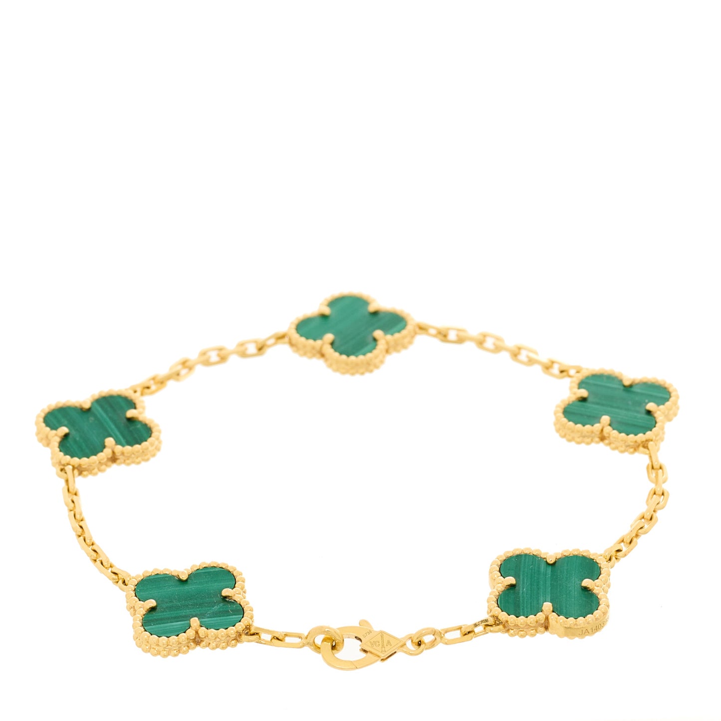 18K Yellow Gold Malachite 5 Motifs Vintage Alhambra Bracelet