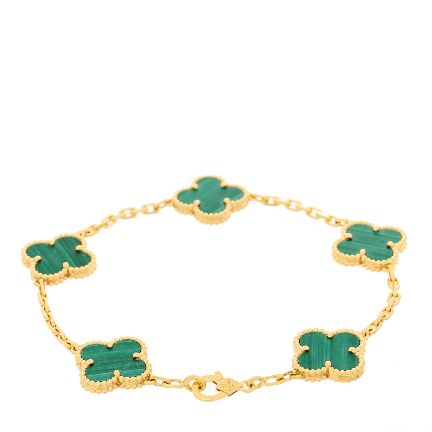 Van Cleef & Arpels 18K Yellow Gold Malachite 5 Motifs Vintage Alhambra Bracelet 2 of 4