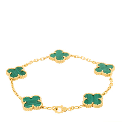 Van Cleef & Arpels 18K Yellow Gold Malachite 5 Motifs Vintage Alhambra Bracelet 2 of 4