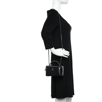 Chanel Shiny Crumpled Calfskin Crystal Quilted Precious Handle Vanity Case With Chain Black 2 of 11
