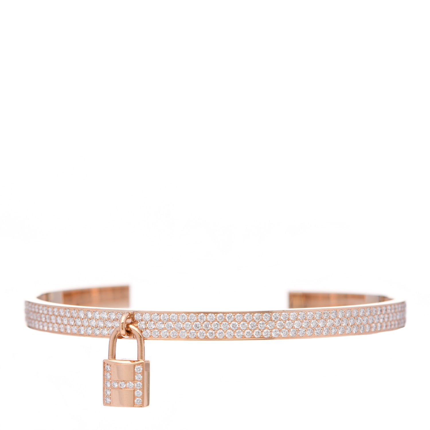 Hermes 18K Rose Gold Diamond Pave Kelly Clochette Cuff Bracelet ST 1 of 5