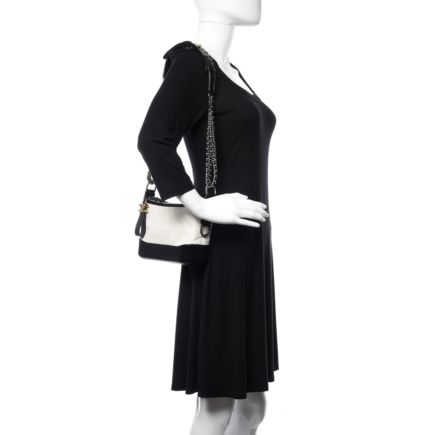 Aged Calfskin Quilted Small Gabrielle Hobo Black White