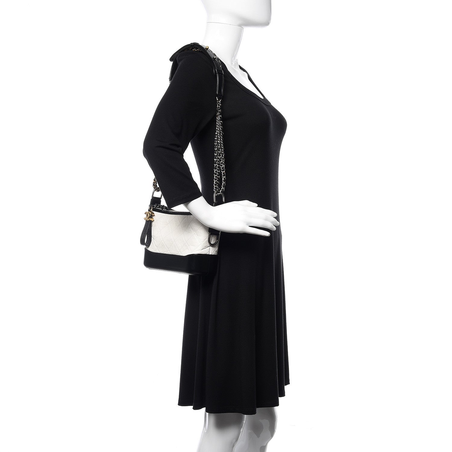 Chanel Aged Calfskin Quilted Small Gabrielle Hobo Black White 2 of 10