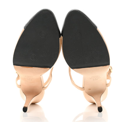Chanel Lambskin Cap Toe CC Slingback Pumps 37 Beige Black 5 of 10