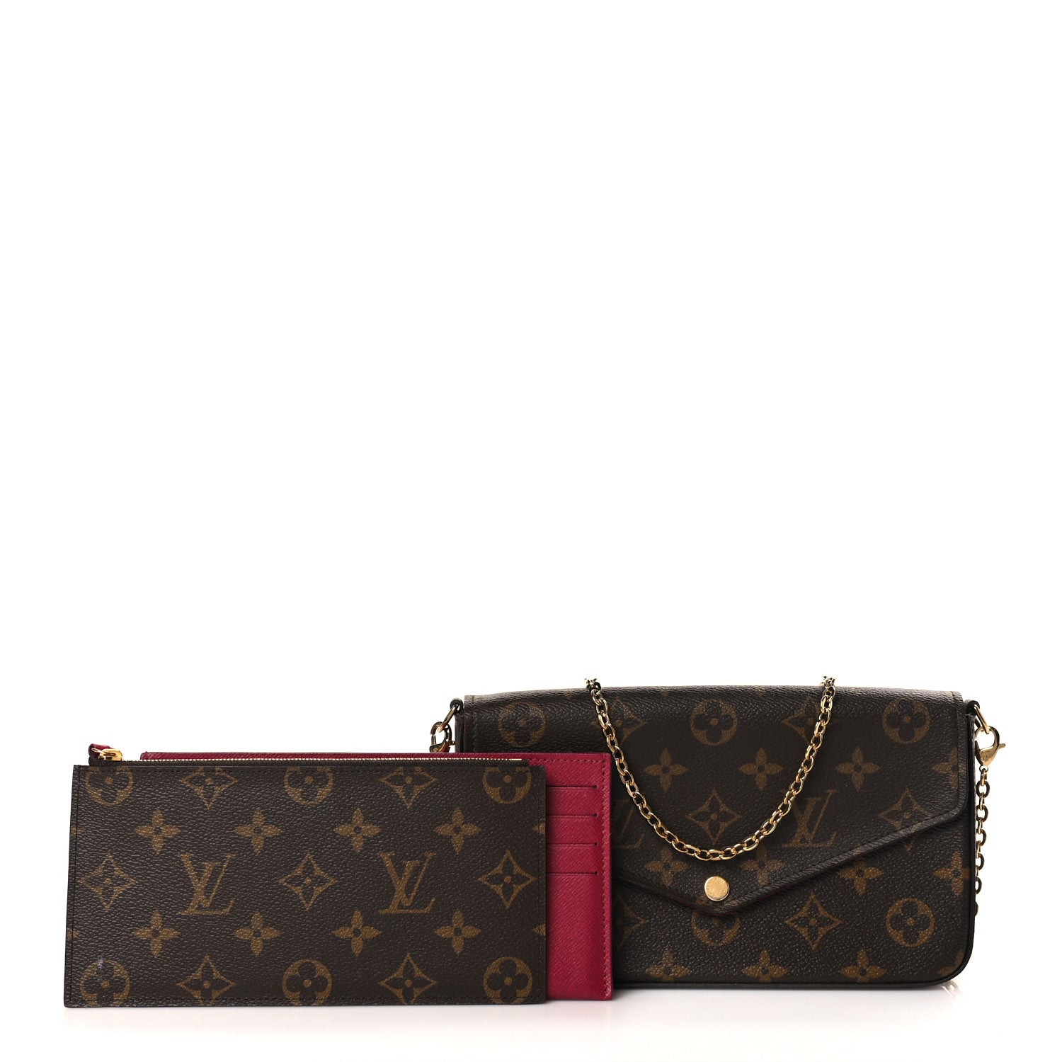 Louis Vuitton Monogram Pochette Felicie Chain Wallet Fuchsia 1 of 10