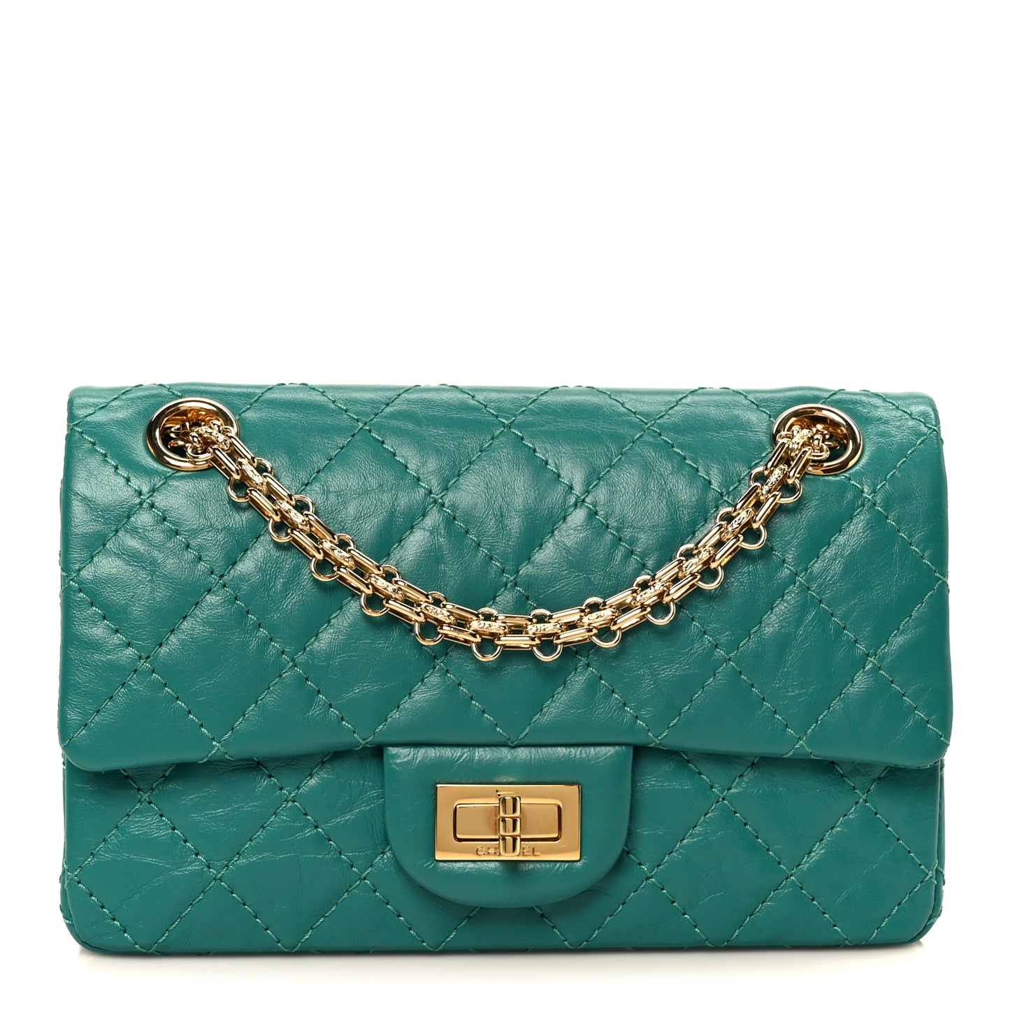 Aged Calfskin Quilted 2.55 Reissue Mini Flap Green