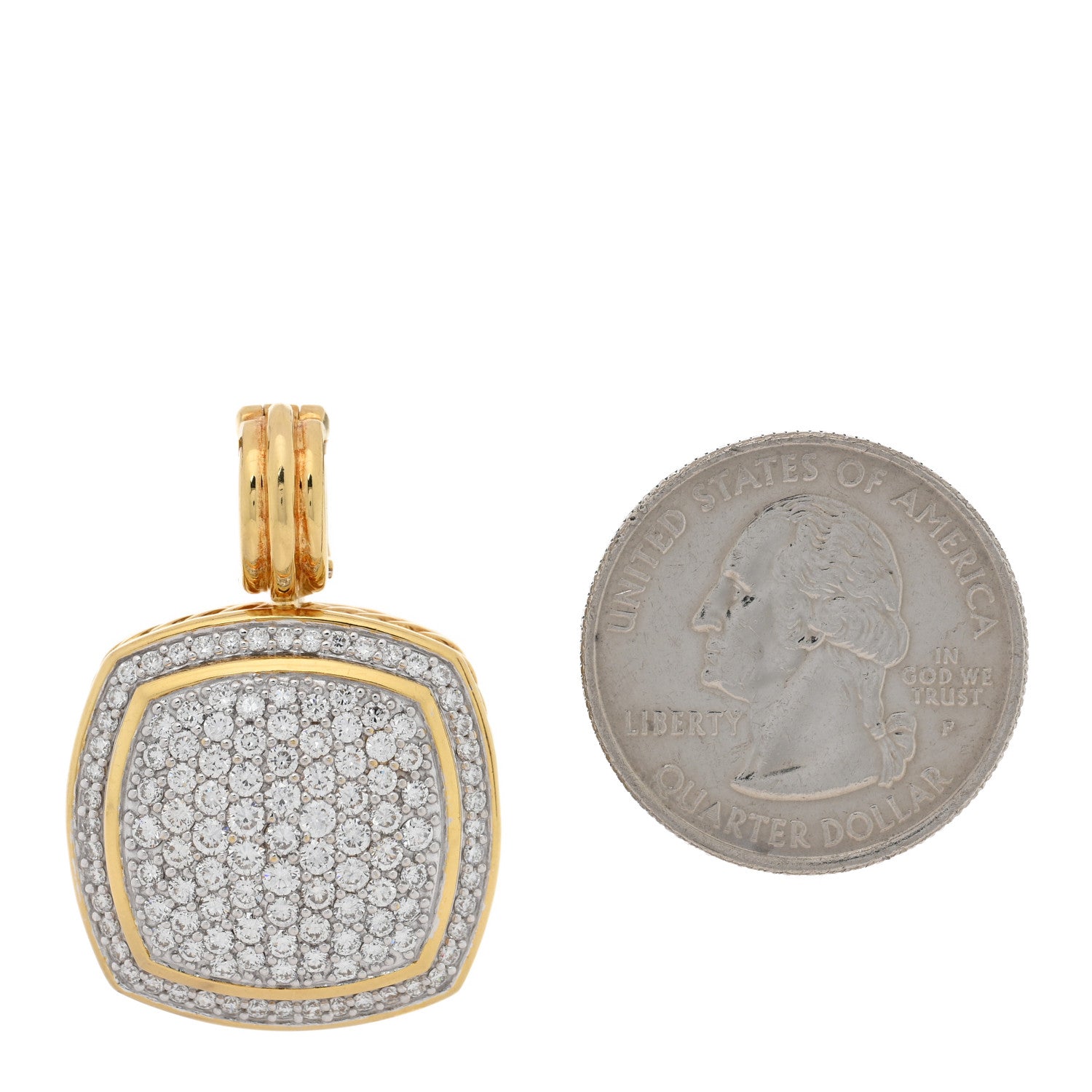 David Yurman 18K Yellow Gold Diamond 17mm Albion Enhancer Pendant 2 of 3