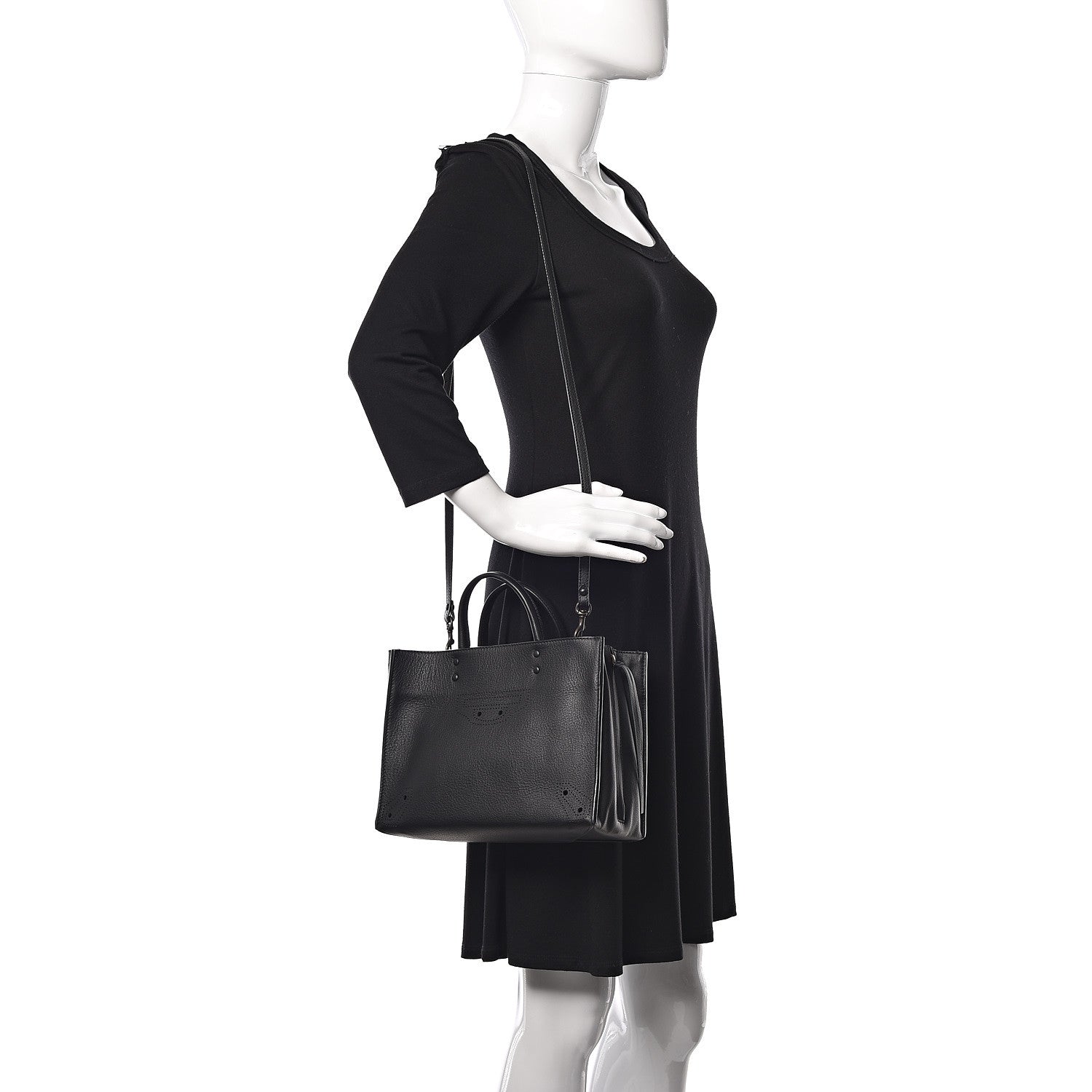 Balenciaga Calfskin Blackout Hardware Perforated Papier A6 Tote Black 2 of 9