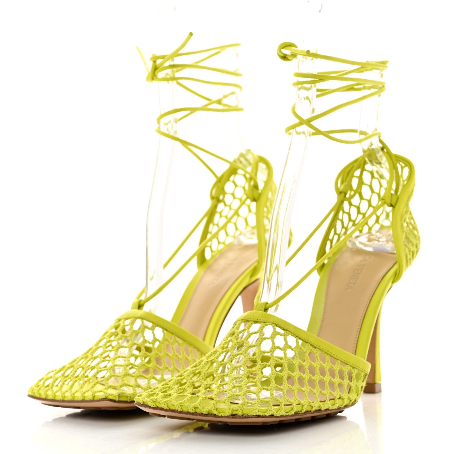 Bottega Veneta Mesh Nappa Stretch Ankle Tie Sandals 39 Kiwi 3 of 8