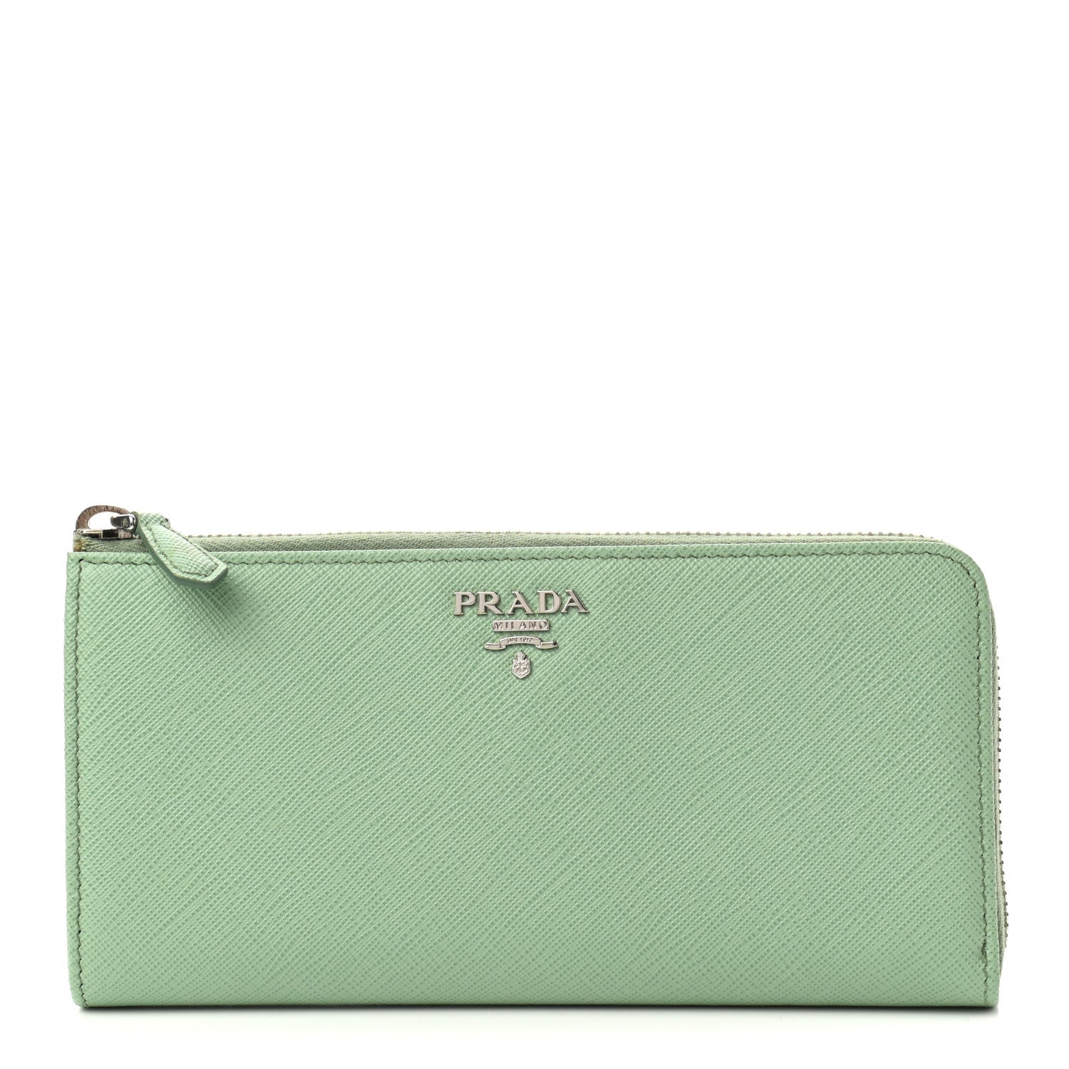 Prada Saffiano Metal Zip Around Wallet Aquamarina 1 of 7