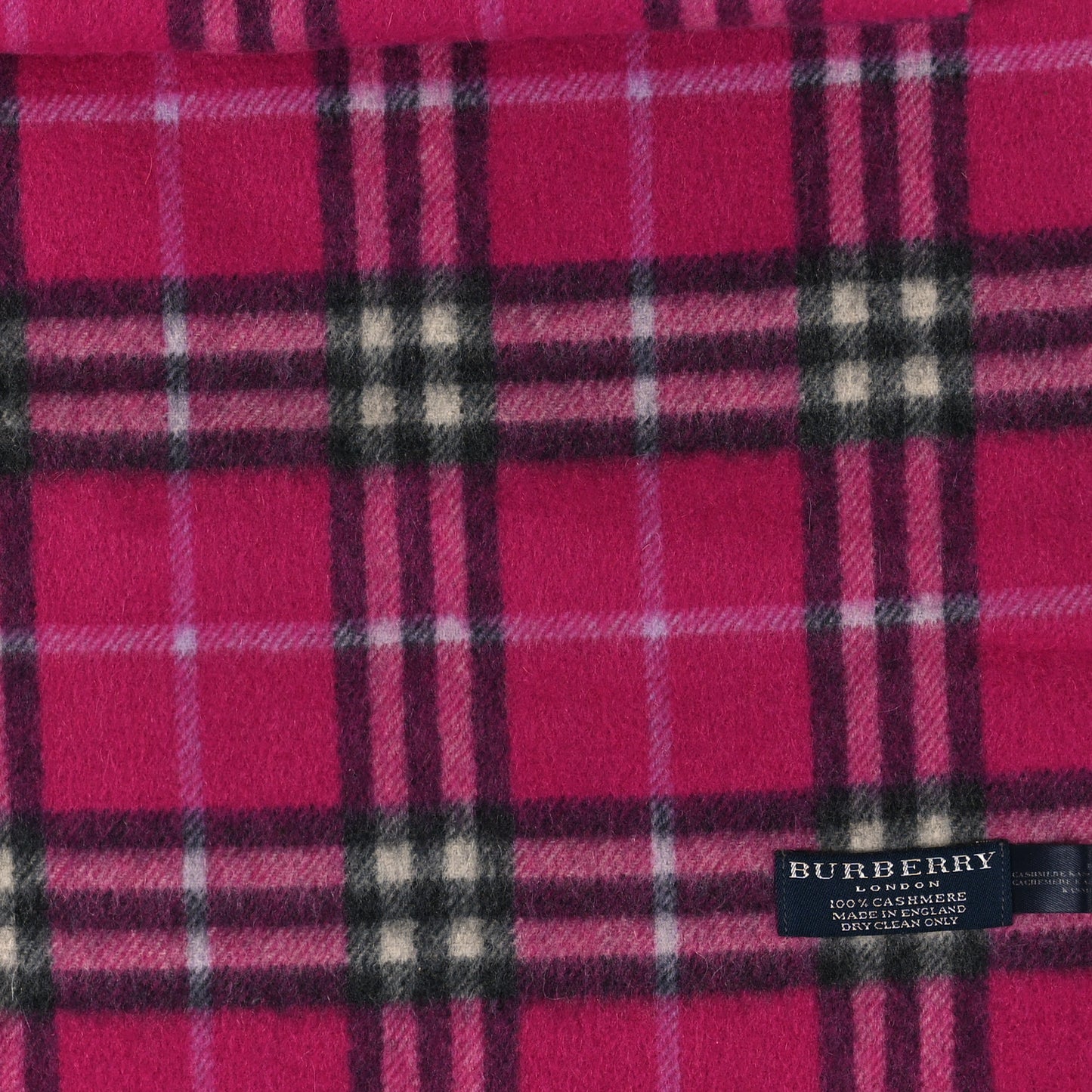 Cashmere Giant Check Fringe Scarf Pink