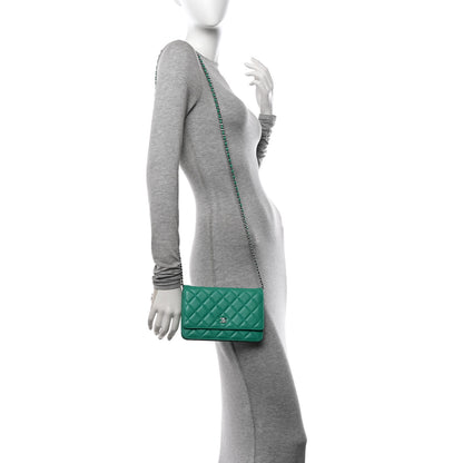 Chanel Lambskin Quilted Wallet On Chain WOC Green 2 of 13