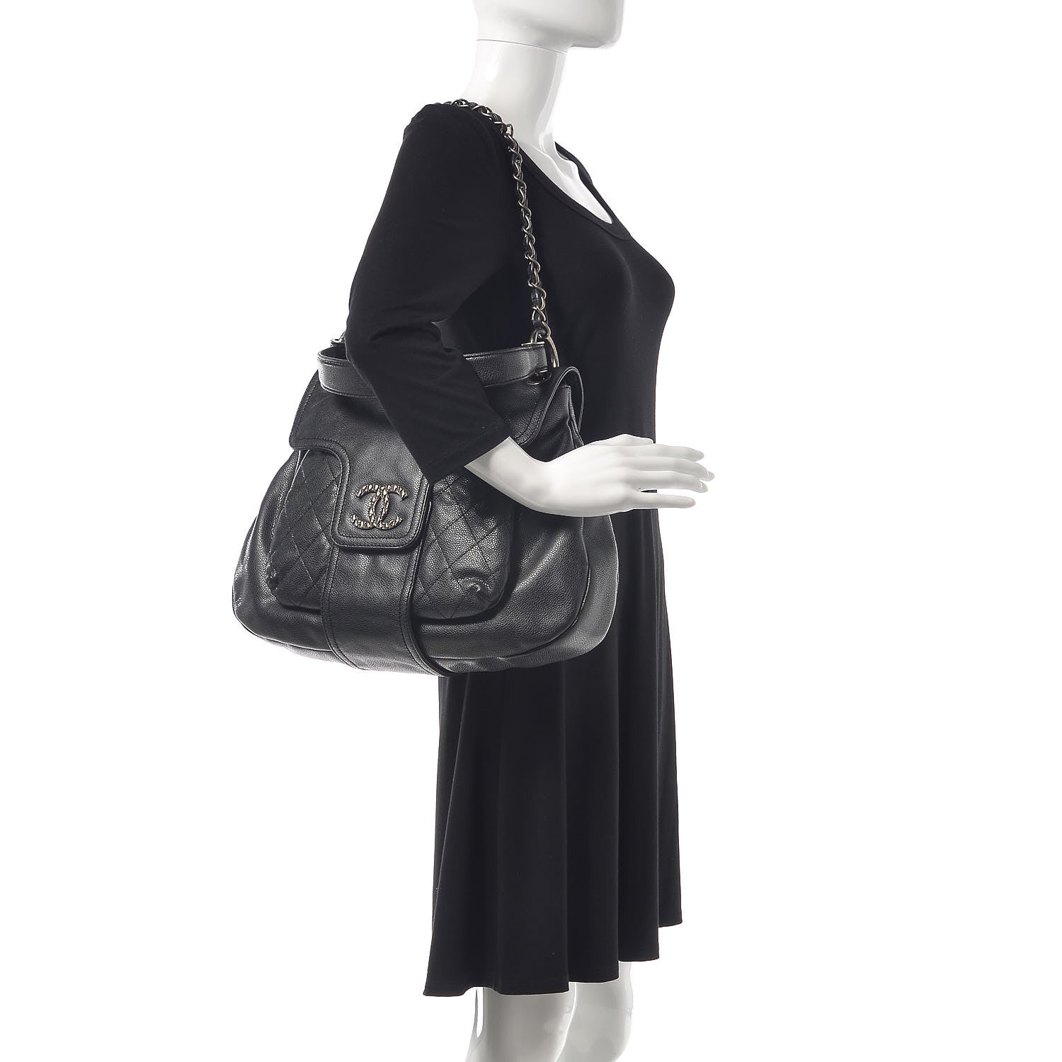 Chanel Glazed Caviar Flap Hobo Dark Grey 2 of 8