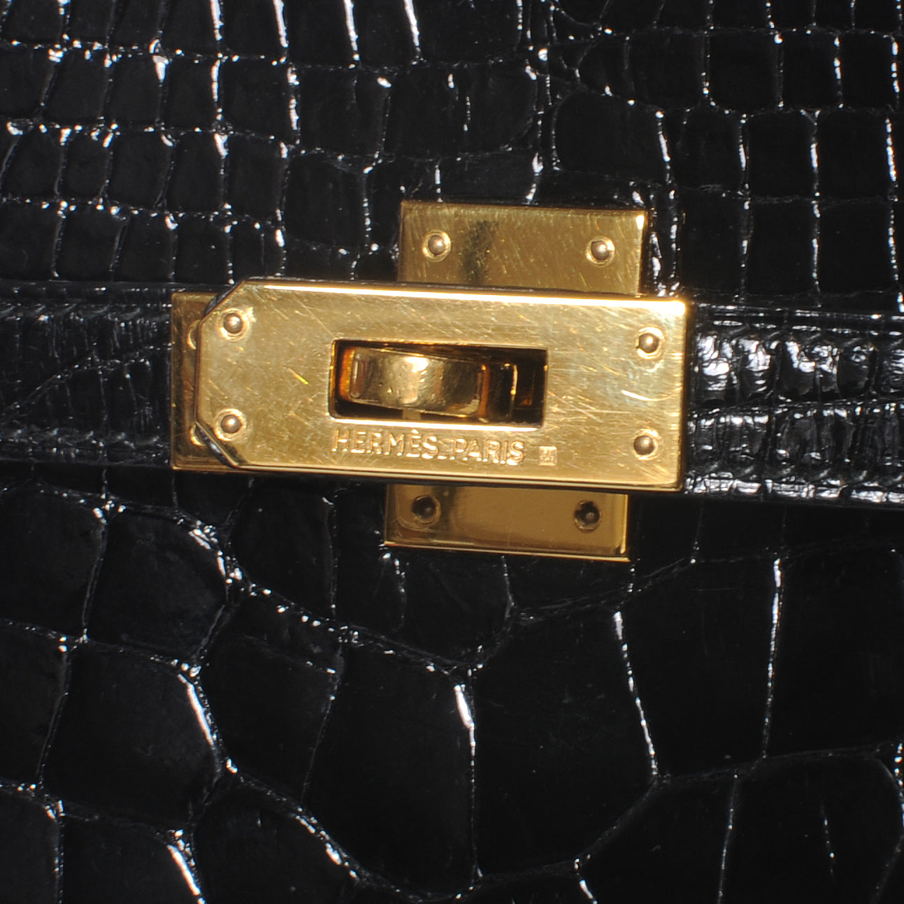 Hermes Shiny Alligator Kelly Sport PM Bag Black 5 of 8