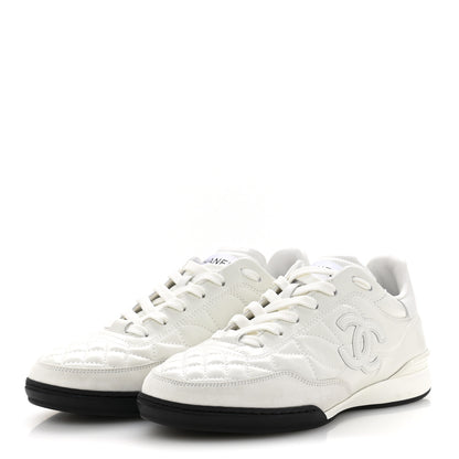Chanel Shiny Calfskin Suede Quilted CC Logo Sneakers 37 White 4 of 10