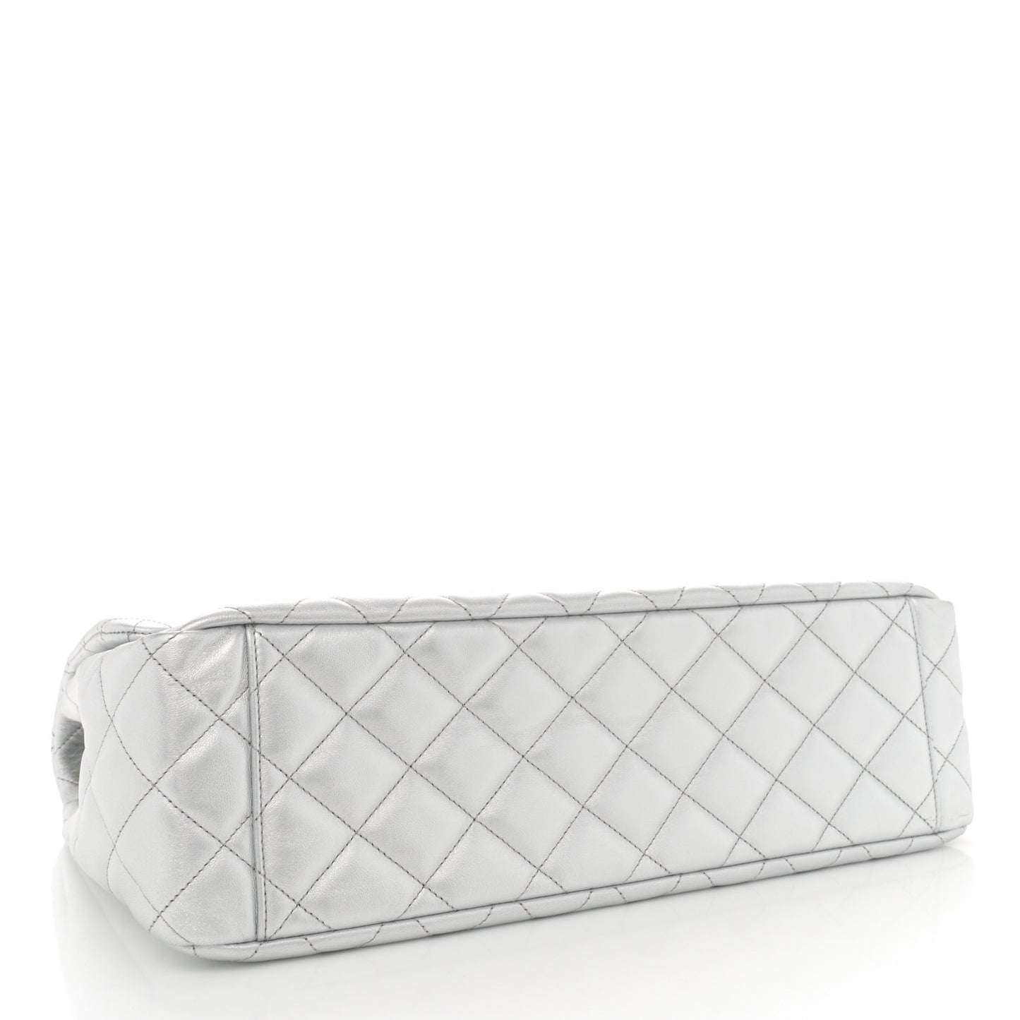 Metallic Lambskin Quilted XXL Travel Flap Bag Silver