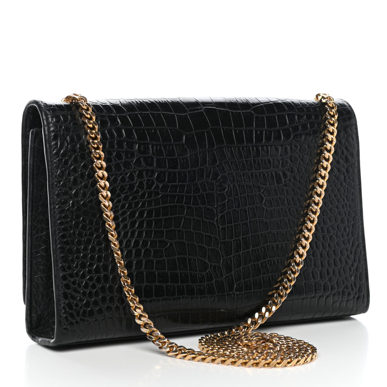 Saint Laurent Calfskin Crocodile Embossed Medium Classic Monogram Kate Tassel Satchel Black 4 of 13