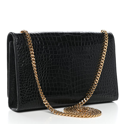Saint Laurent Calfskin Crocodile Embossed Medium Classic Monogram Kate Tassel Satchel Black 4 of 13