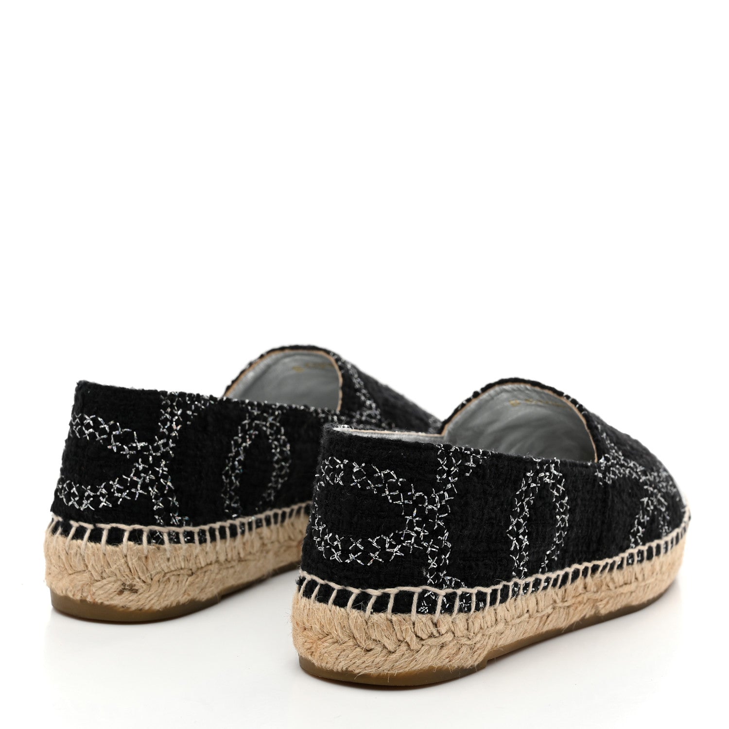 Chanel Metallic Tweed Lambskin CC Espadrilles 36 Black Silver