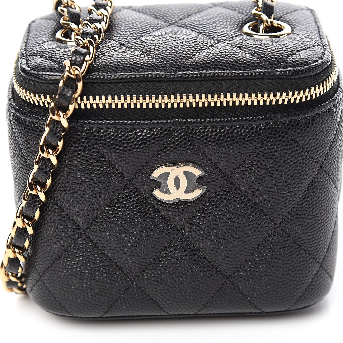 Caviar Quilted Mini Vanity Case With Chain Black