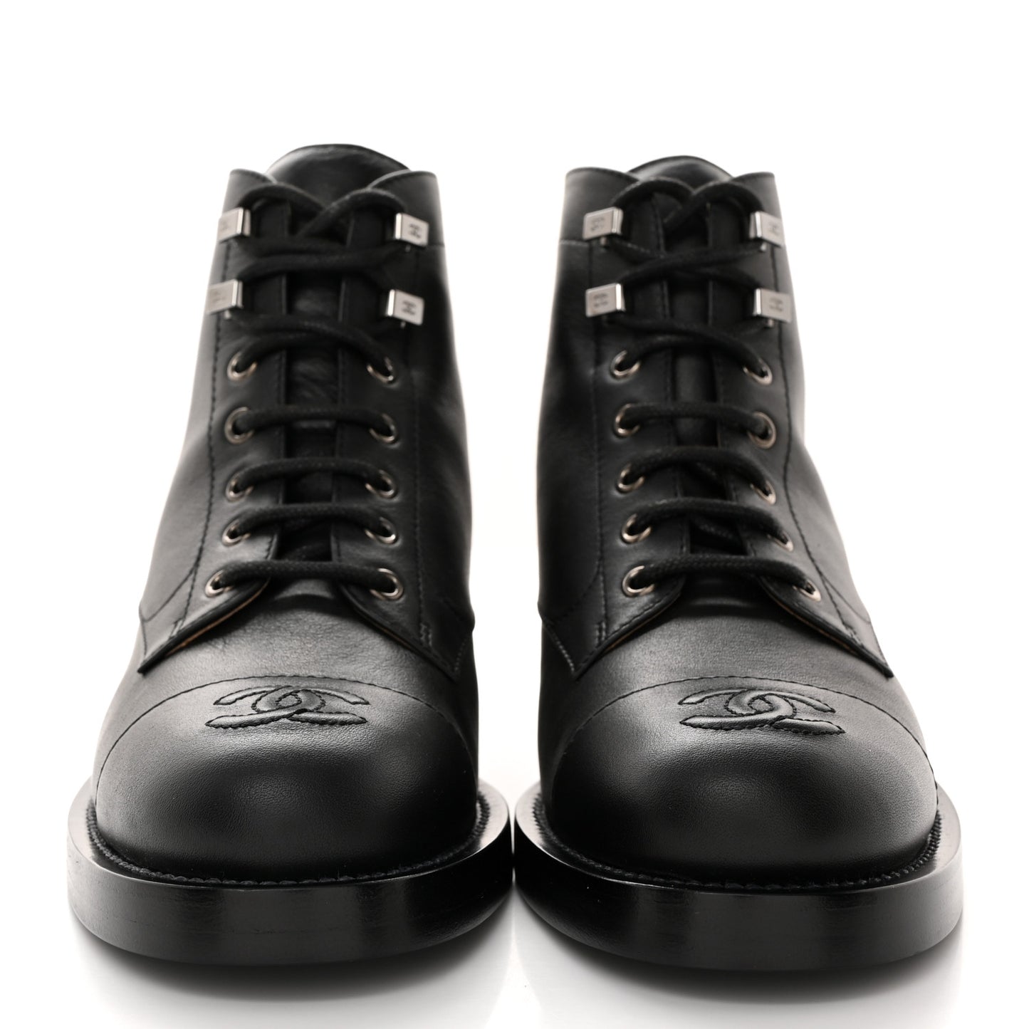 Calfskin Lace Up CC Combat Boots 37 Black